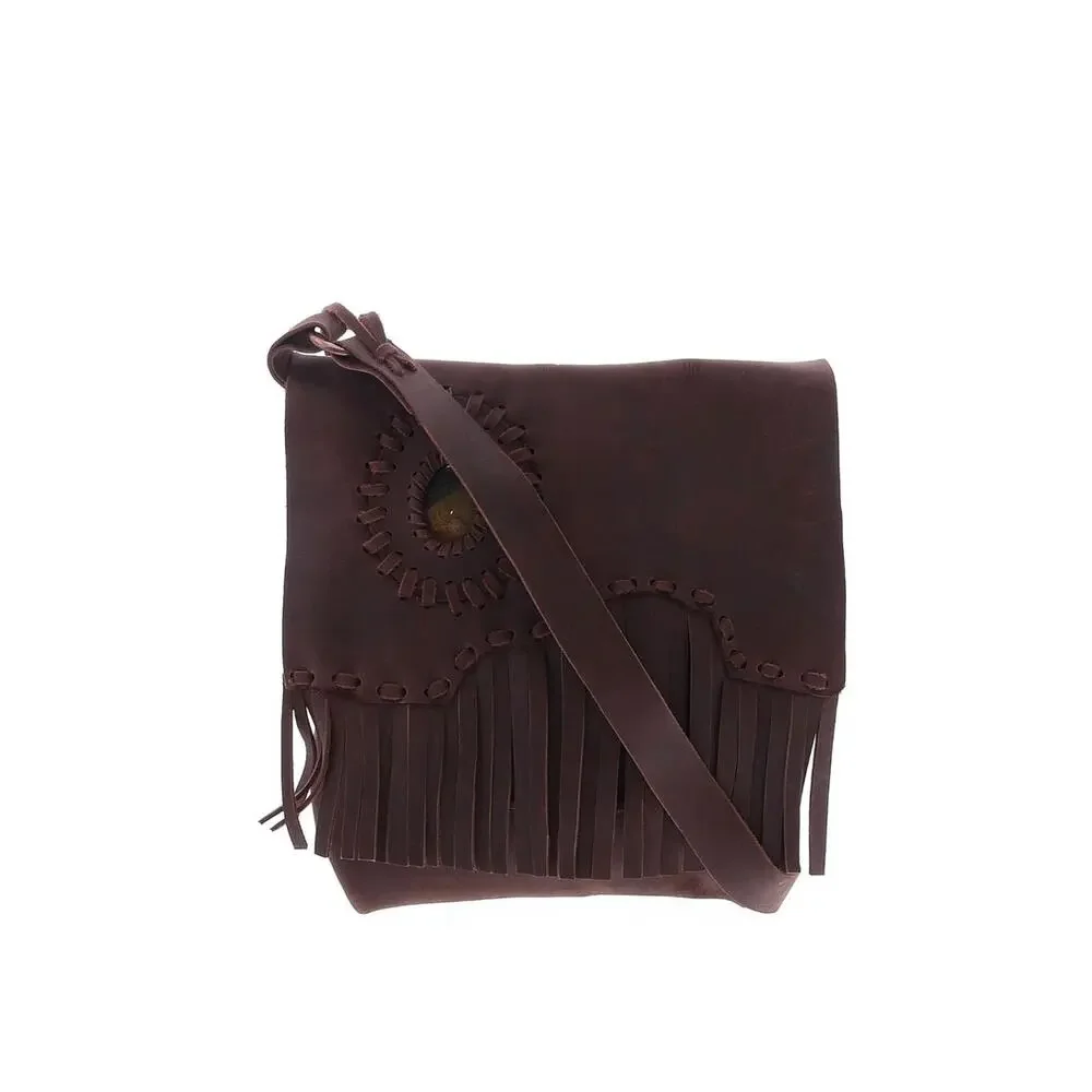 Handmade Brown leather fringe Crossbody bag